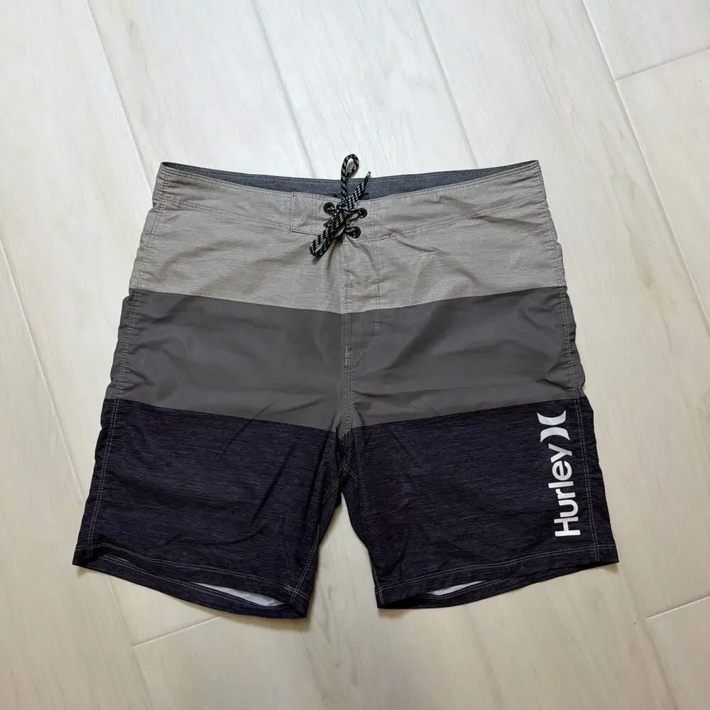 Hurley Phantom Block Party Grey Black Ombre Colorblock Board Shorts Size 34
